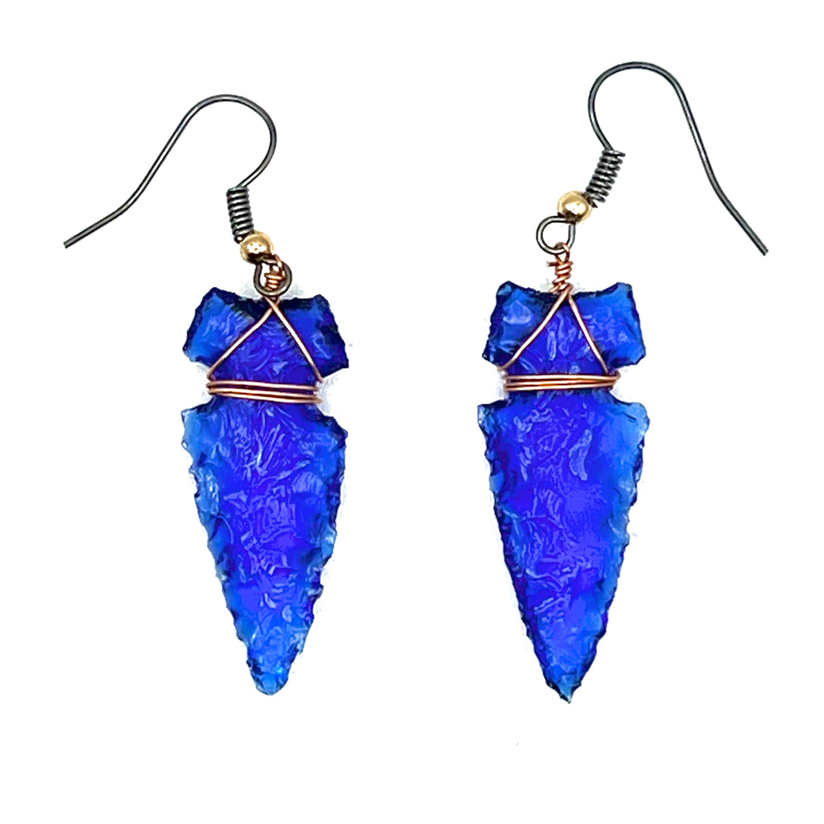 Cobalt Blue Glass Arrowhead Earrings