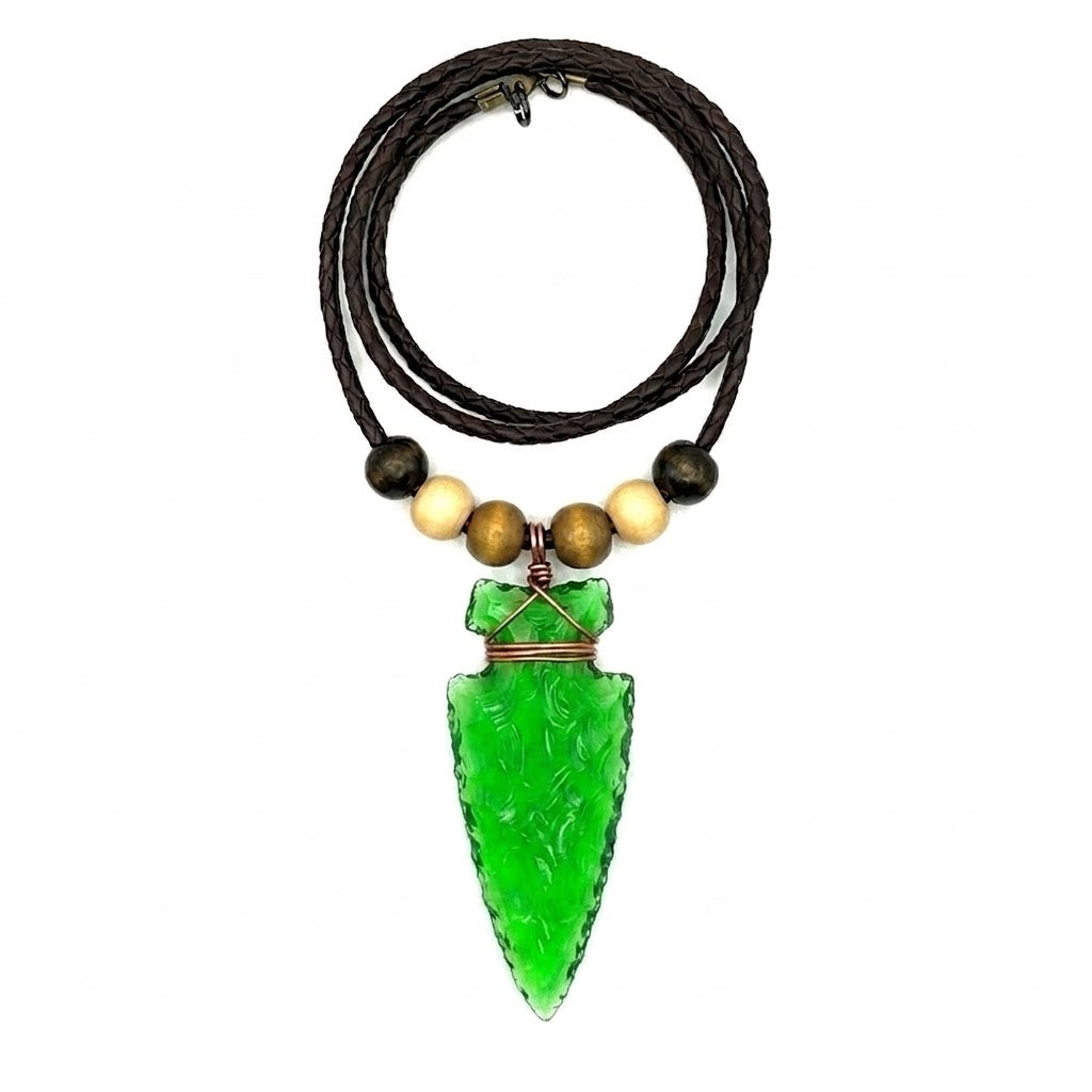 Green Glass Arrowhead Necklace